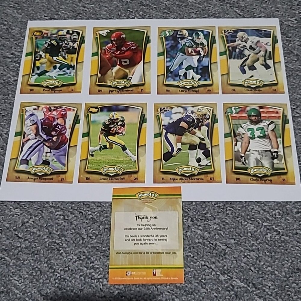 Humpty's Family Restaurant 35th Anniversary CFL Football Cards Lot Of 9 2012 HTF